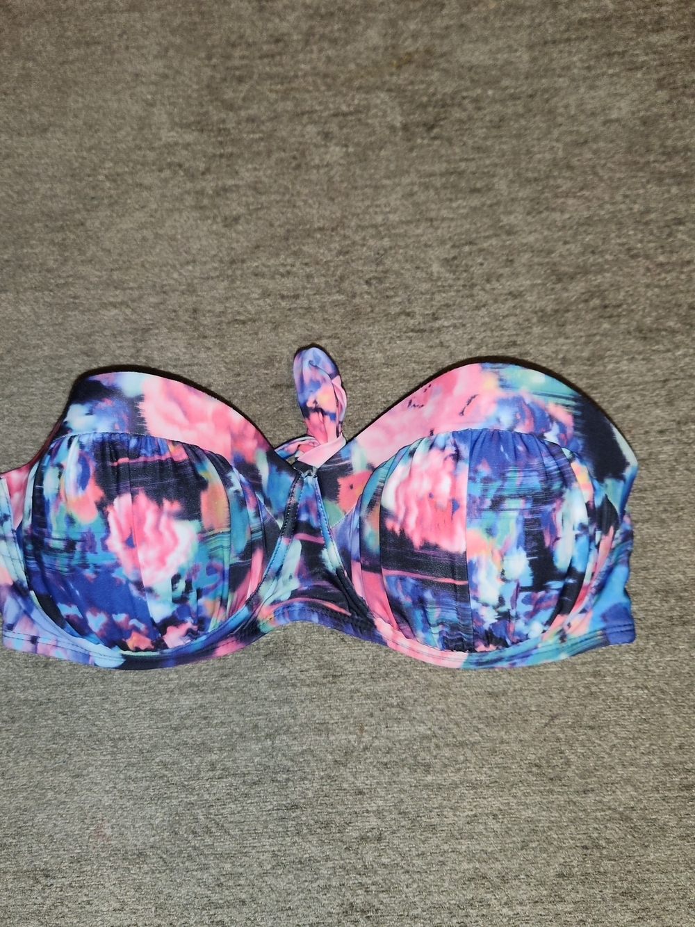 Candie's Floral Tie-Dye Bandeau Push Up Bikini Top in Blue and Pink